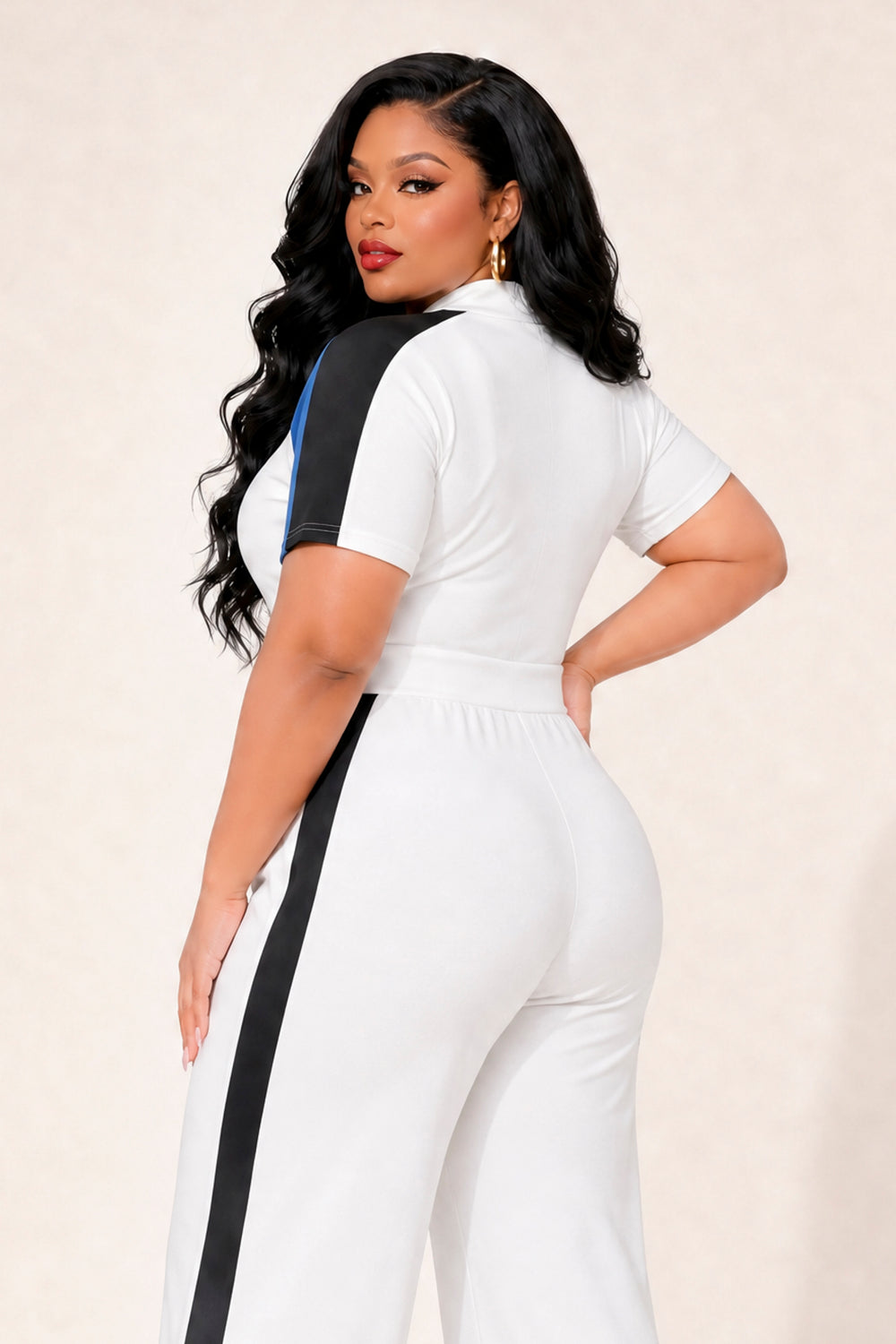 Blue Leopard Jumpsuits and Rompers Plus Size  Victory Lane Jumpsuit - White
