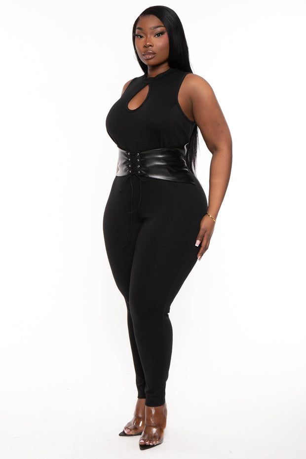 Curvy Sense Jumpsuits and Rompers Plus Size Waist Snatcher Jumpsuit - Black