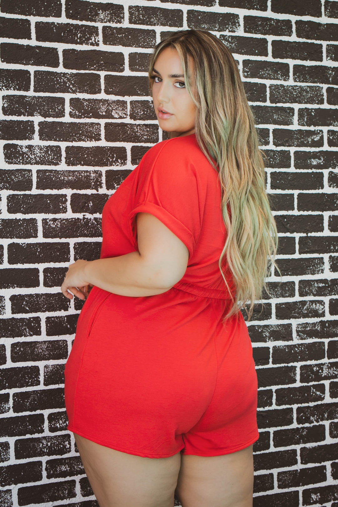 Curvy Sense Jumpsuits and Rompers Plus Size Zenna   Romper - Red