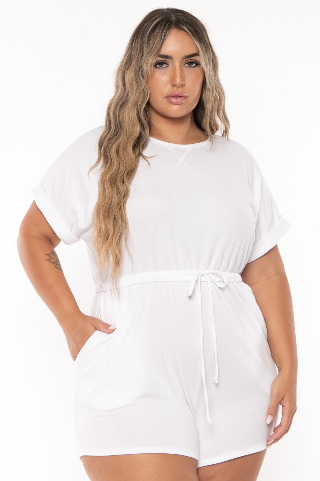 Curvy Sense Jumpsuits and Rompers Plus Size Zenna   Romper - White