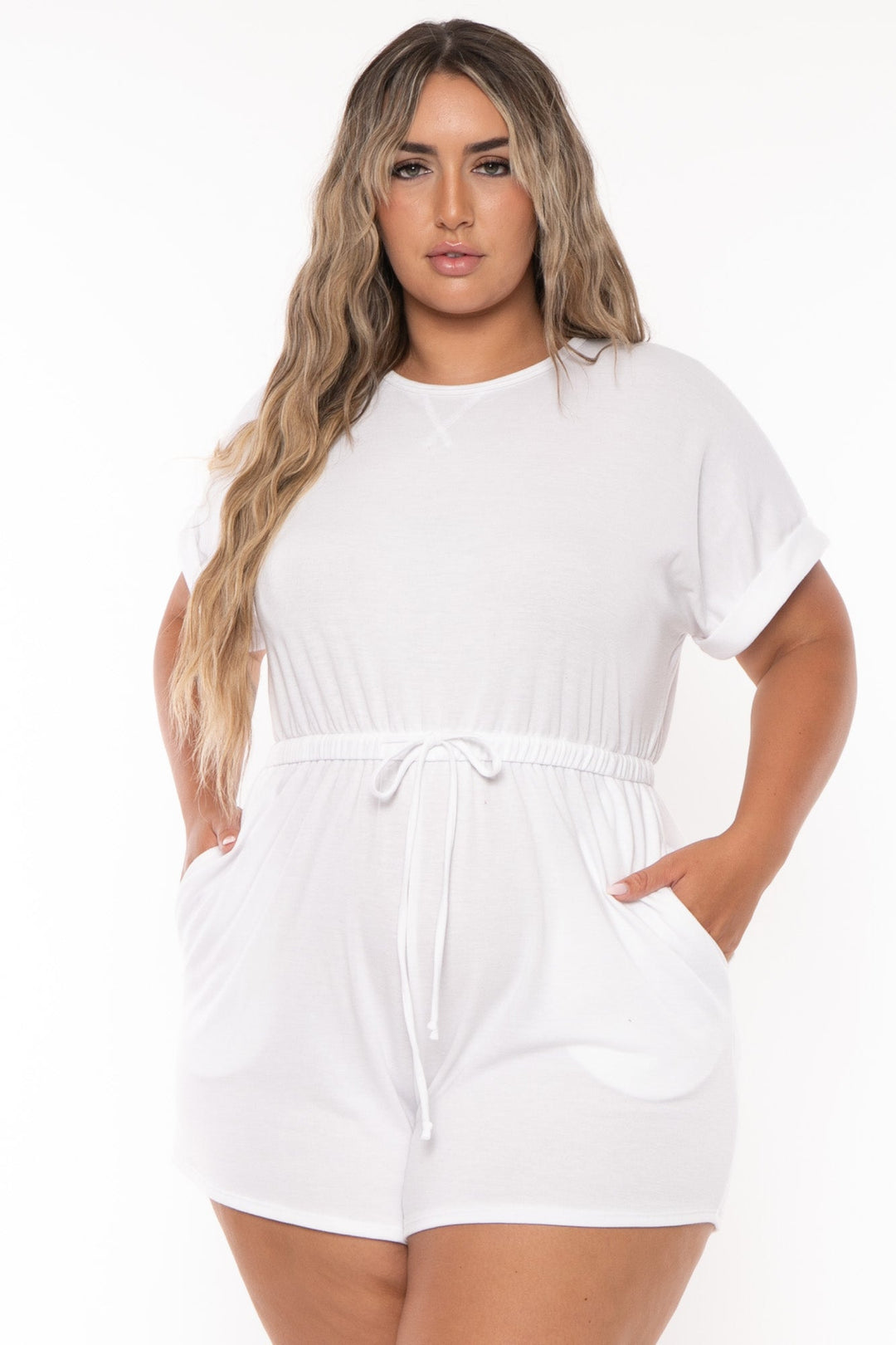 Curvy Sense Jumpsuits and Rompers Plus Size Zenna   Romper - White