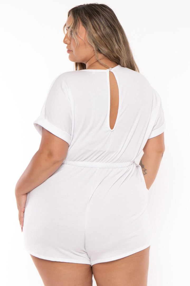 Curvy Sense Jumpsuits and Rompers Plus Size Zenna   Romper - White