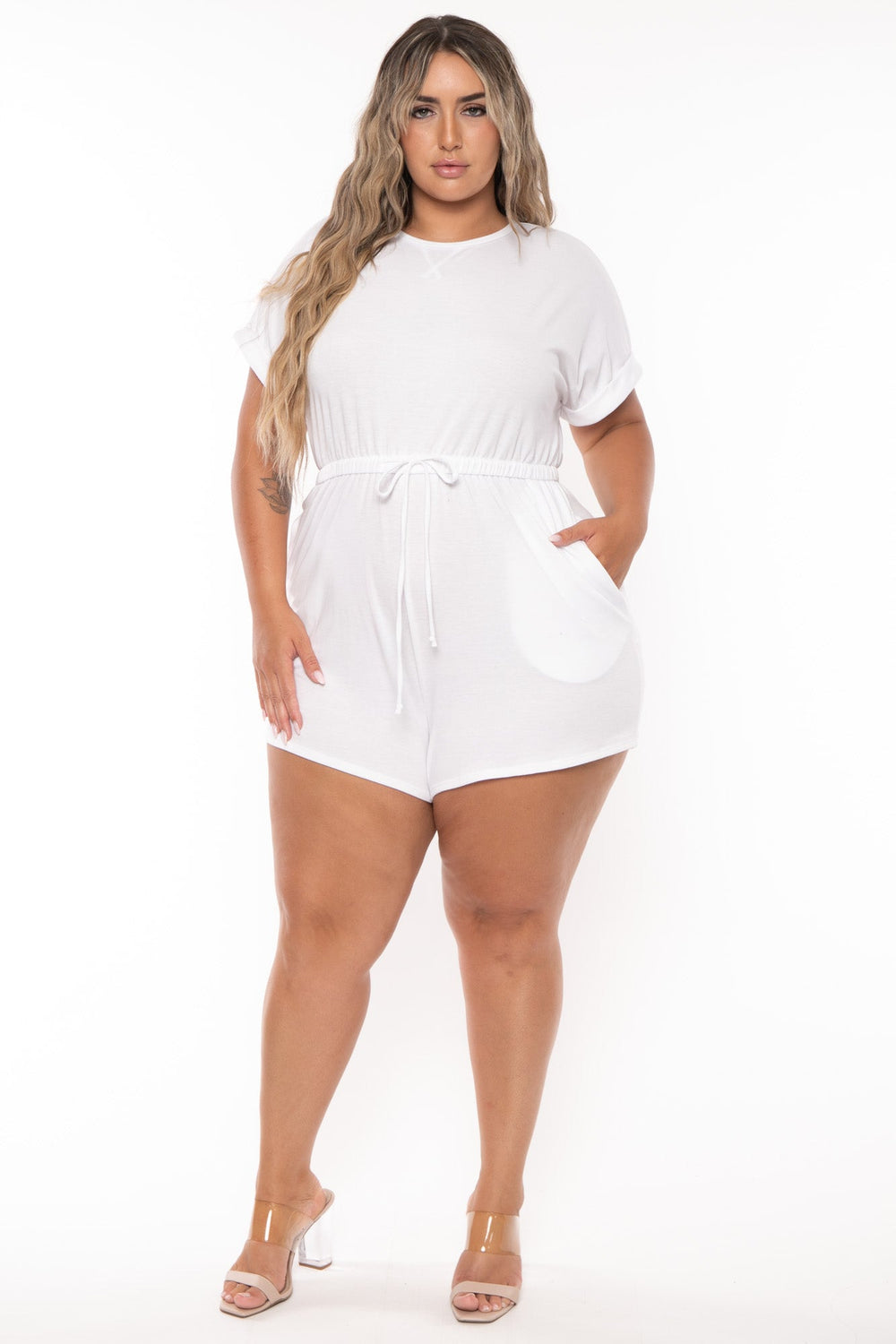 Curvy Sense Jumpsuits and Rompers Plus Size Zenna   Romper - White