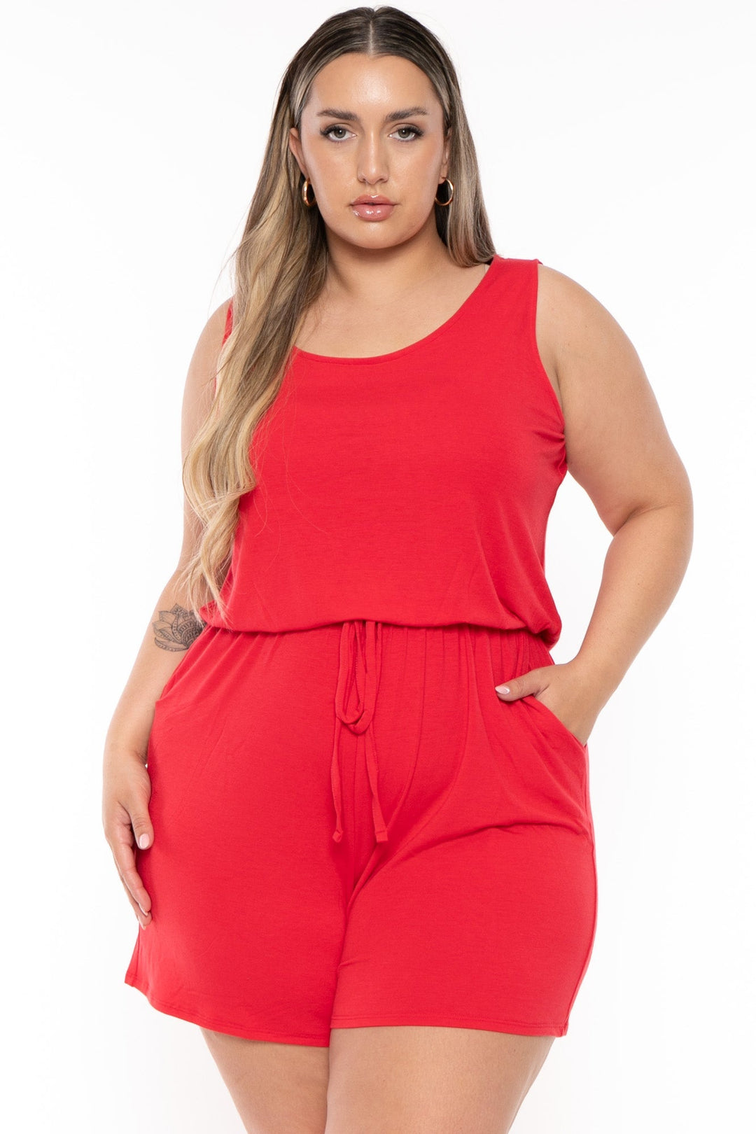 Zenana Jumpsuits and Rompers Plus Size Zenny Sleeveless  Romper - Red