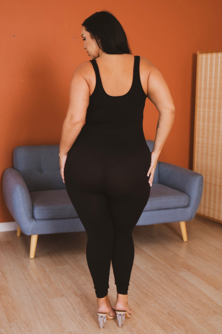 Blue Leopard Jumpsuits and Rompers Plus Size  Zip It Up Ribbed Jumpsuit - Black