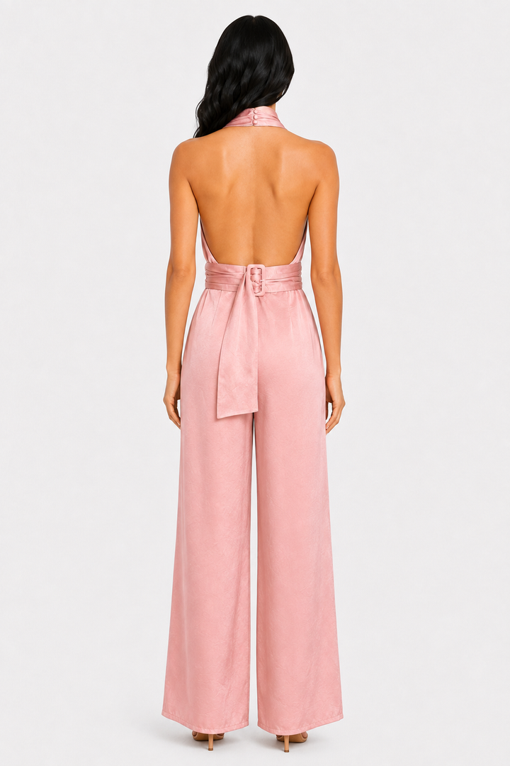 zah Jumpsuits and Rompers Rosalie Halter Jumpsuit - Pink