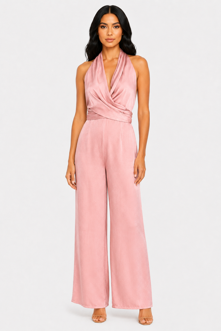 zah Jumpsuits and Rompers Rosalie Halter Jumpsuit - Pink