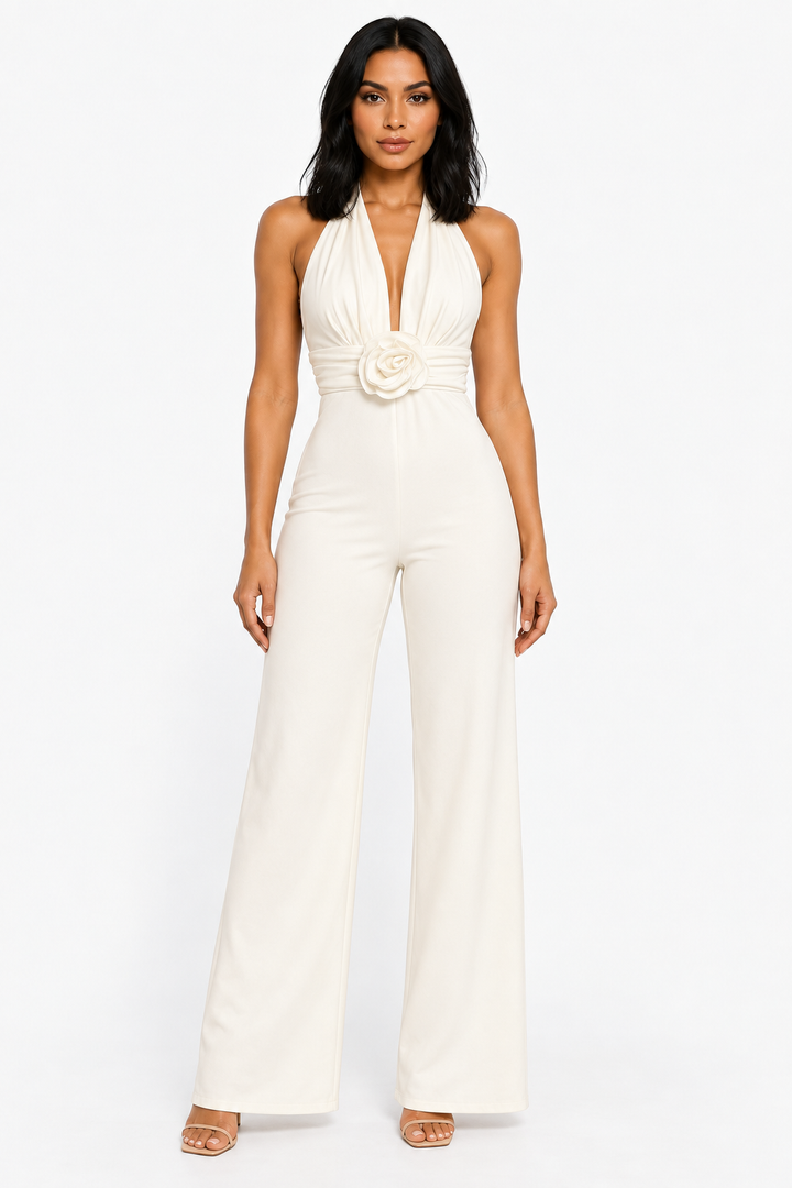 zah Jumpsuits and Rompers Solenne Rose Halter Jumpsuit - White