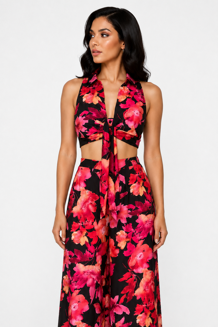 zah Matching Sets Hibiscus Night 2PC Set - Black