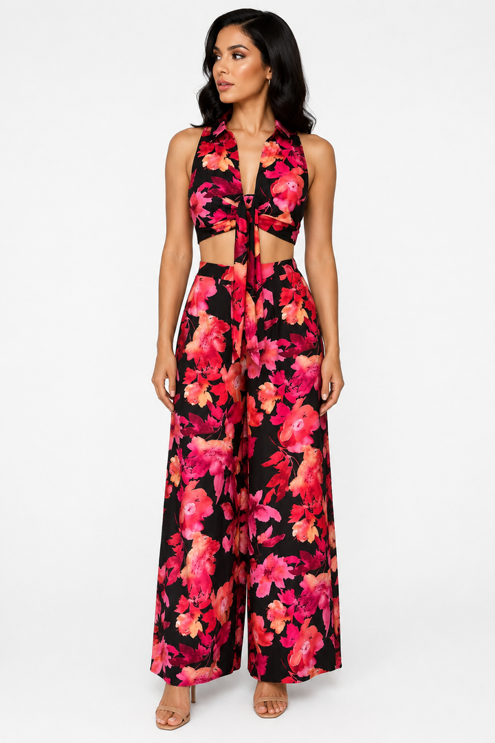 zah Matching Sets Hibiscus Night 2PC Set - Black