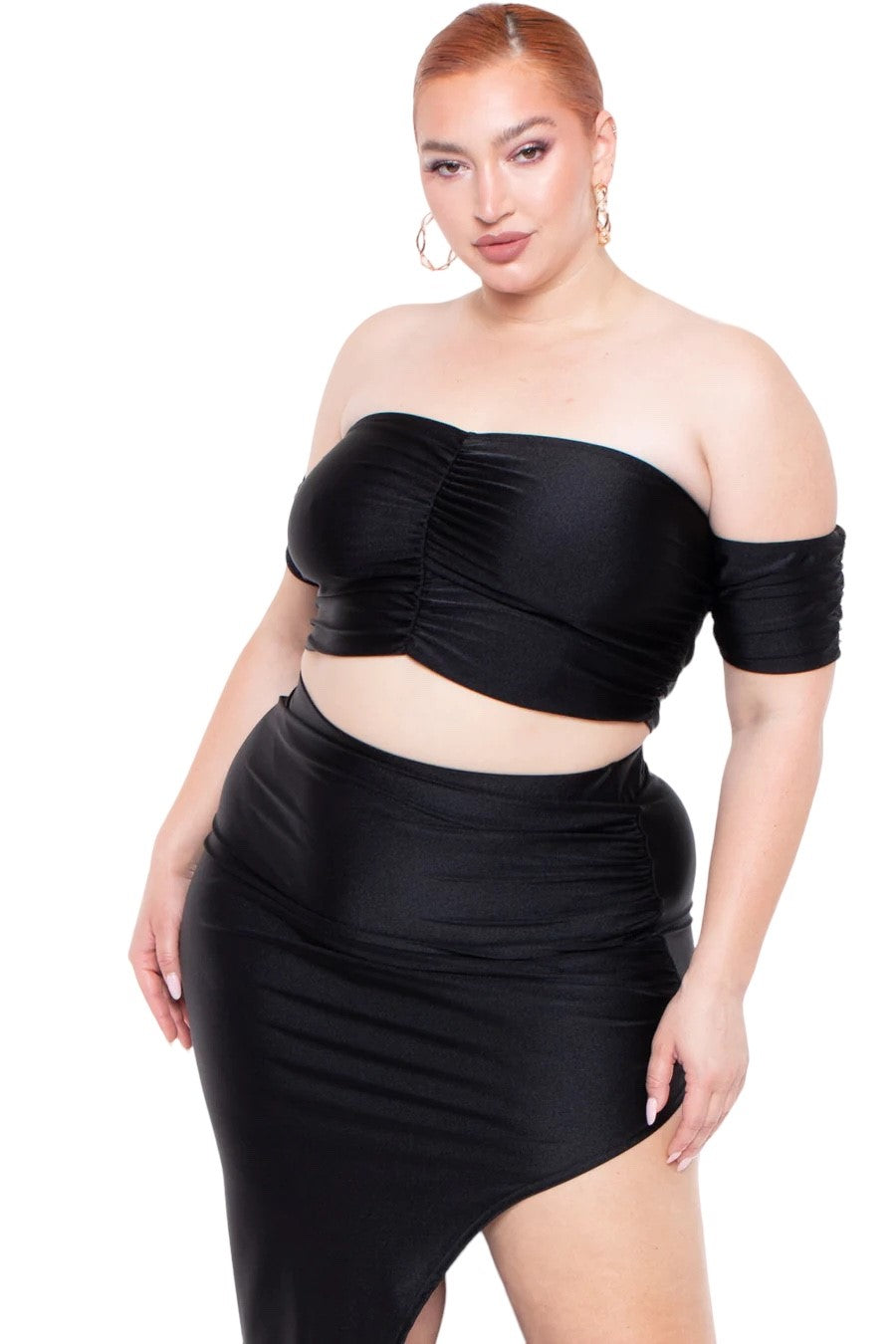 Curvy Sense Matching Sets Plus Size Aella Cropped Matching Set  - Black