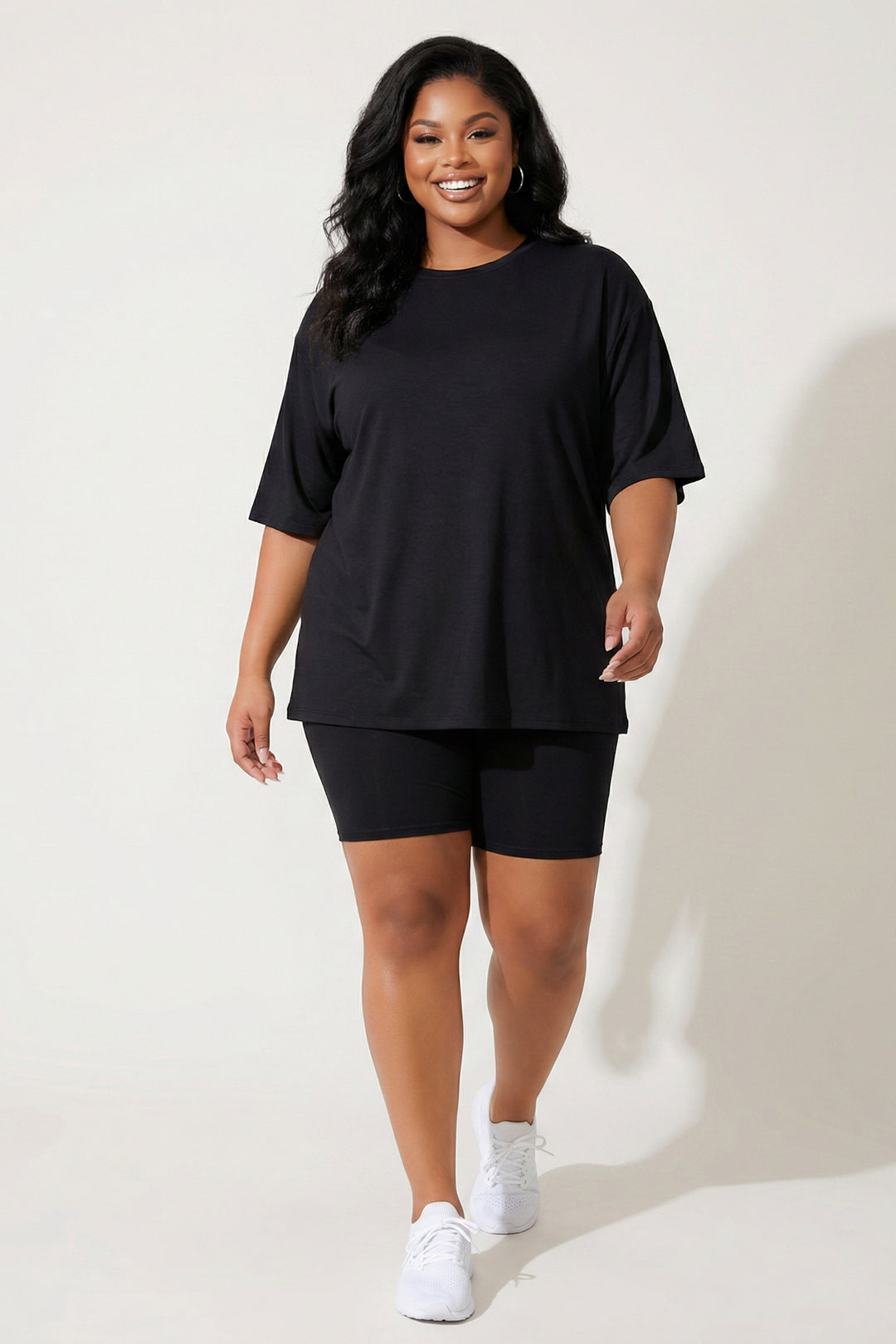 Capella Matching Sets Plus Size Alex Tee And Biker Short Set - Black