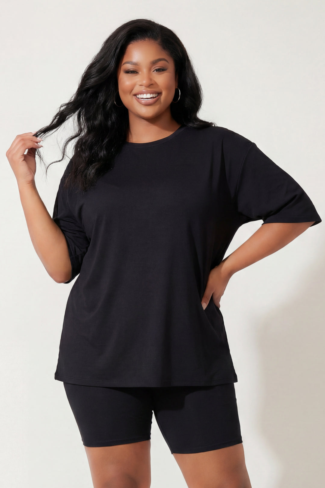 Capella Matching Sets Plus Size Alex Tee And Biker Short Set - Black