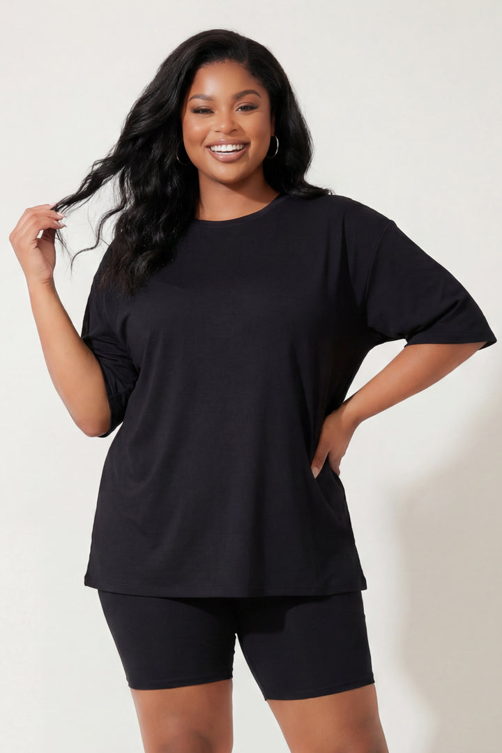 Capella Matching Sets Plus Size Alex Tee And Biker Short Set - Black