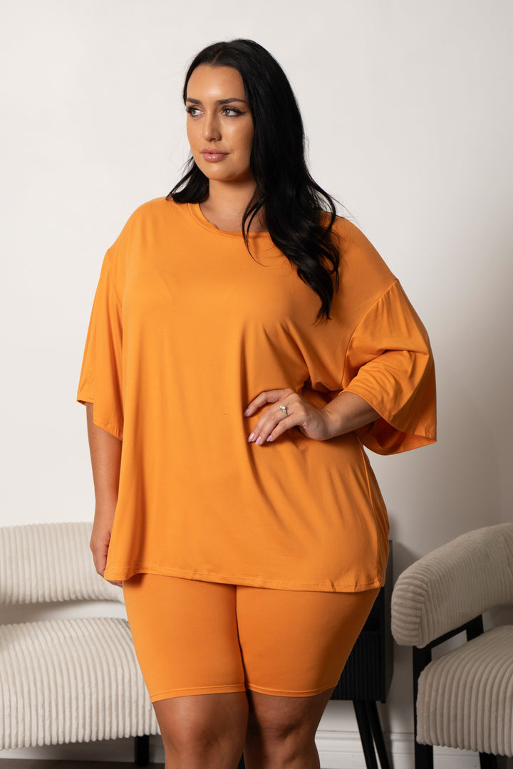 Capella Matching Sets Plus Size Alex Tee And Biker Short Set - Orange