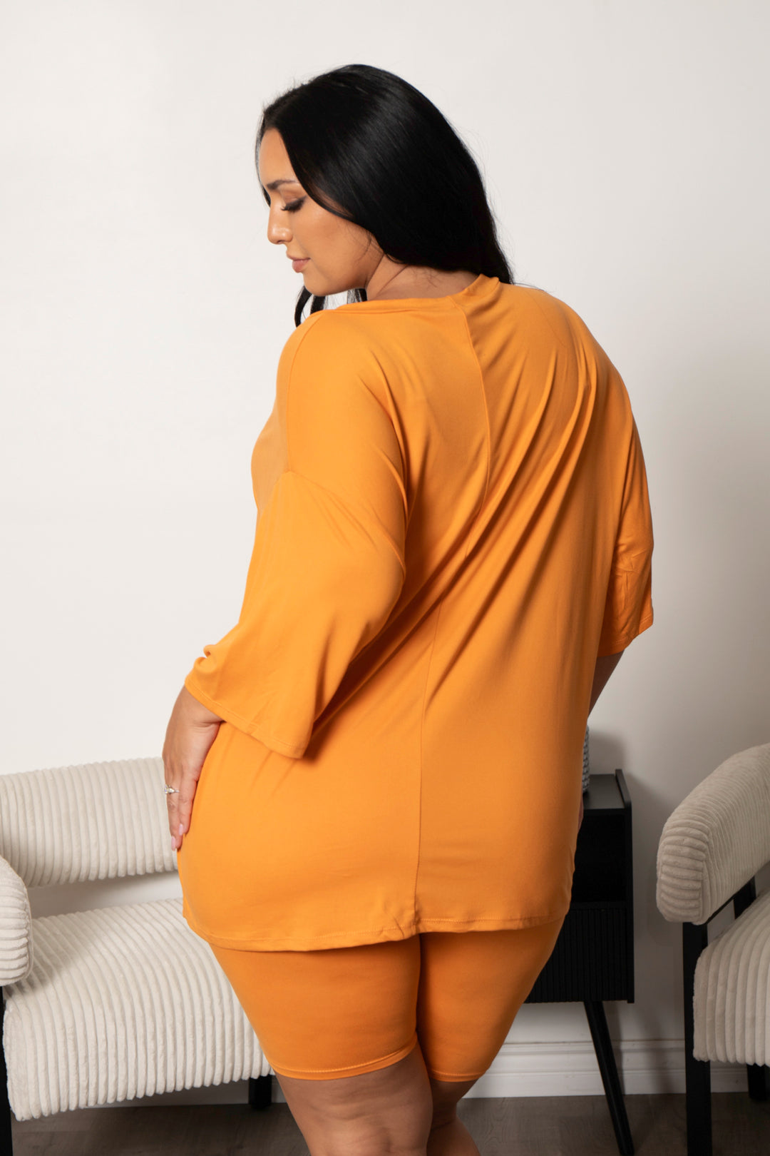 Capella Matching Sets Plus Size Alex Tee And Biker Short Set - Orange