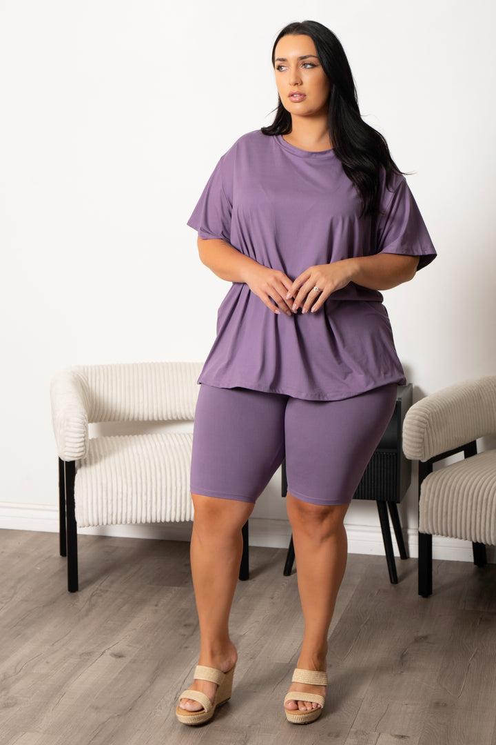 Capella Matching Sets Plus Size Alex Tee And Biker Short Set - Plum
