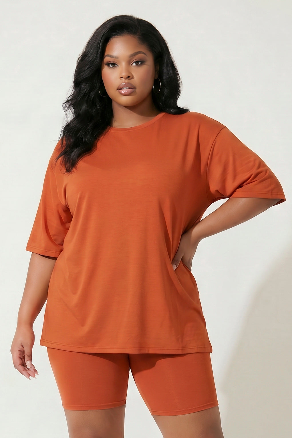 Capella Matching Sets Plus Size Alex Tee And Biker Short Set - Rust