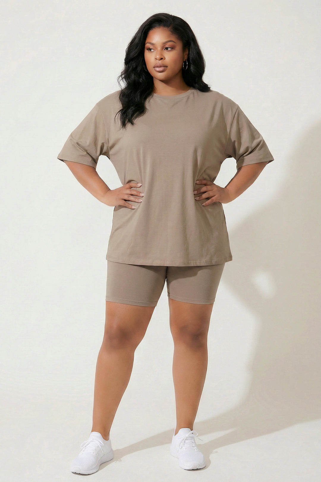 Capella Matching Sets Plus Size Alex Tee And Biker Short Set - Taupe