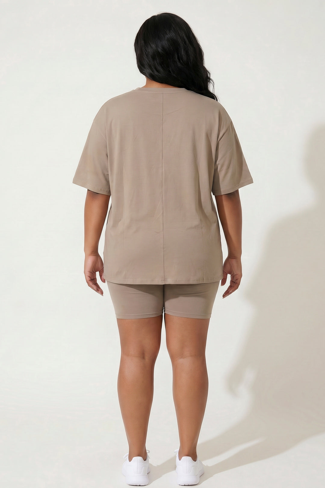 Capella Matching Sets Plus Size Alex Tee And Biker Short Set - Taupe