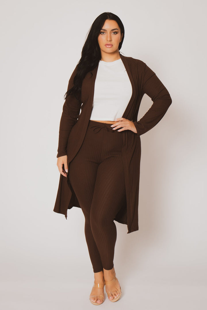 Capella Matching Sets Plus Size Alexandra Rib 2pc  Set - Brown
