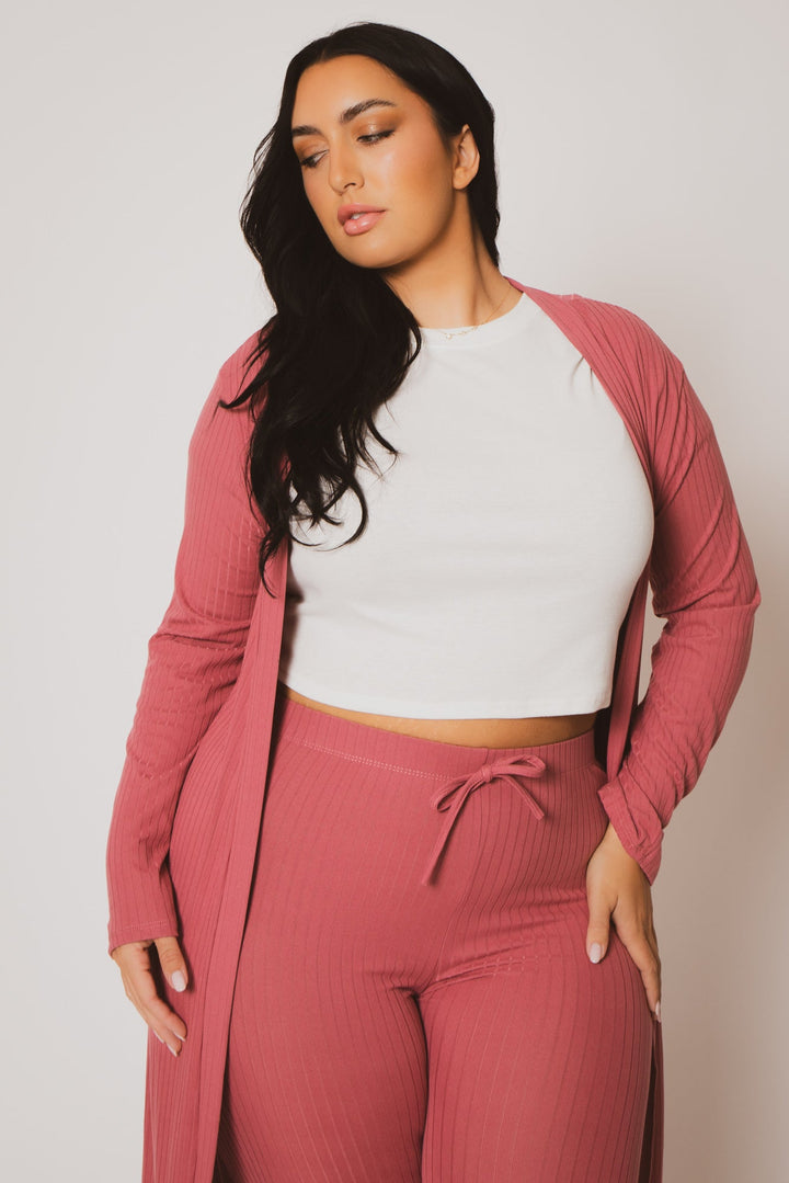 Capella Matching Sets Plus Size Alexandra Rib 2pc  Set - Mauve