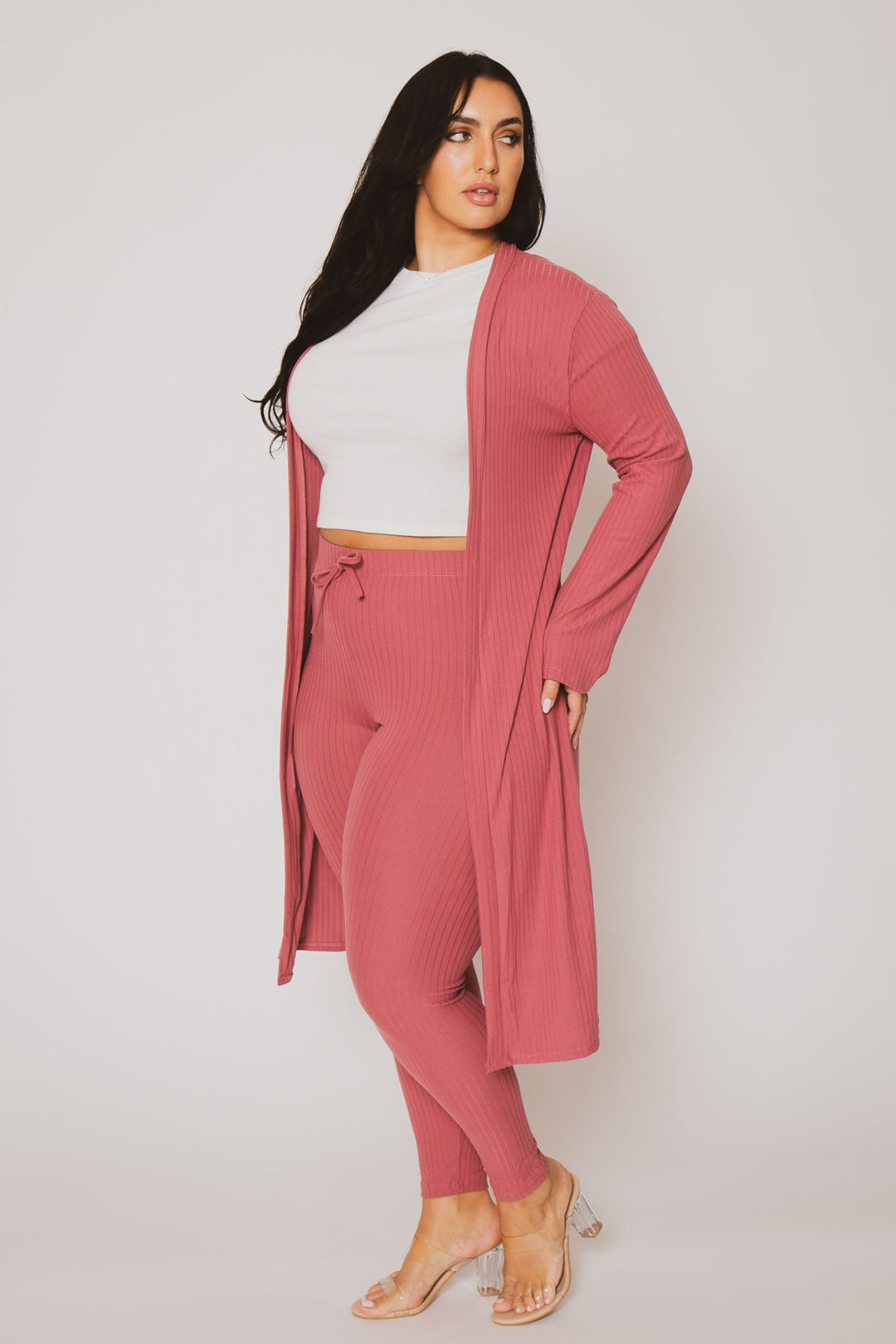 Capella Matching Sets Plus Size Alexandra Rib 2pc  Set - Mauve