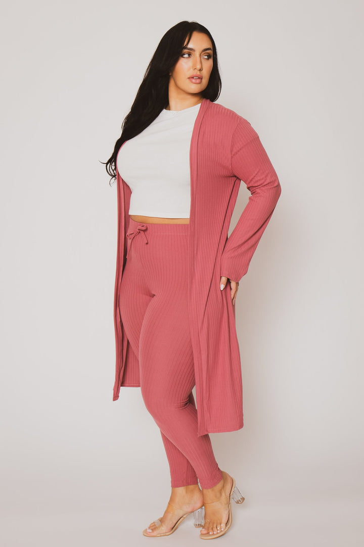 Capella Matching Sets Plus Size Alexandra Rib 2pc  Set - Mauve