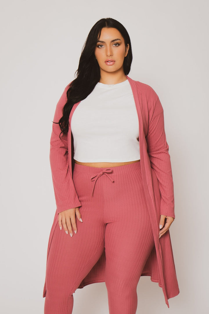 Capella Matching Sets Plus Size Alexandra Rib 2pc  Set - Mauve