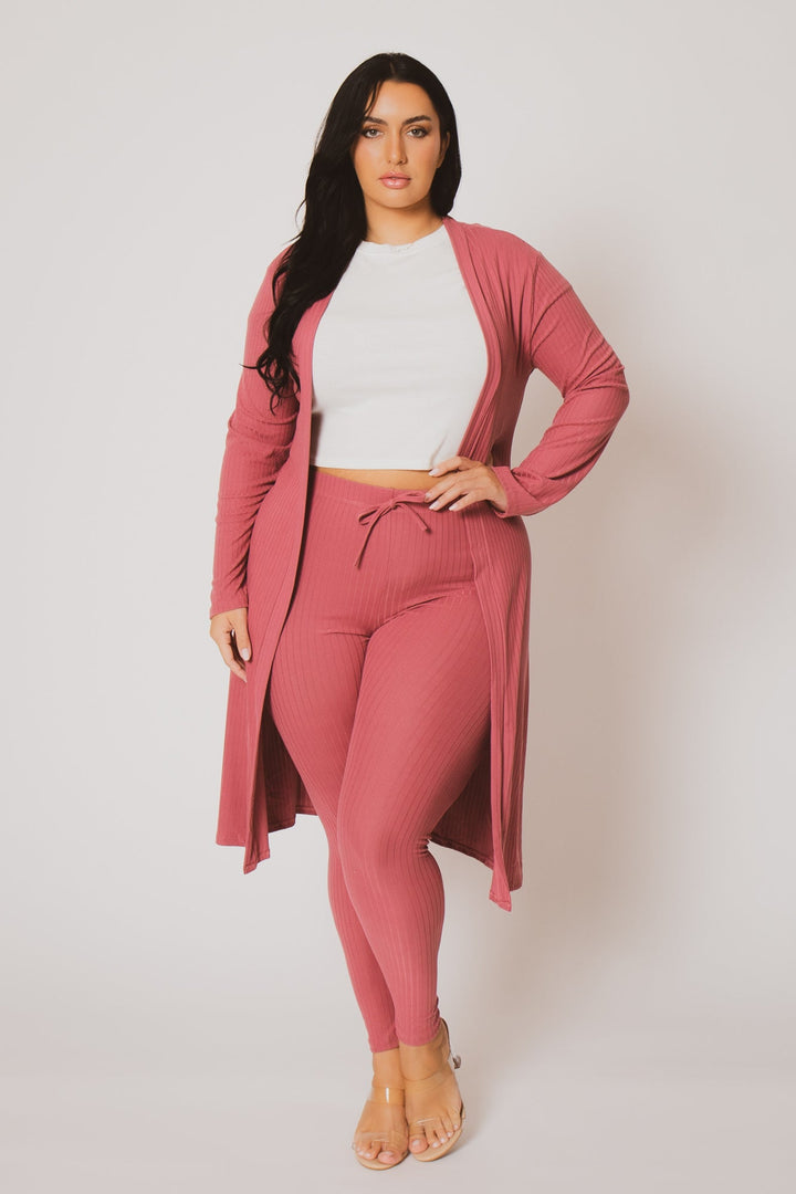 Capella Matching Sets Plus Size Alexandra Rib 2pc  Set - Mauve