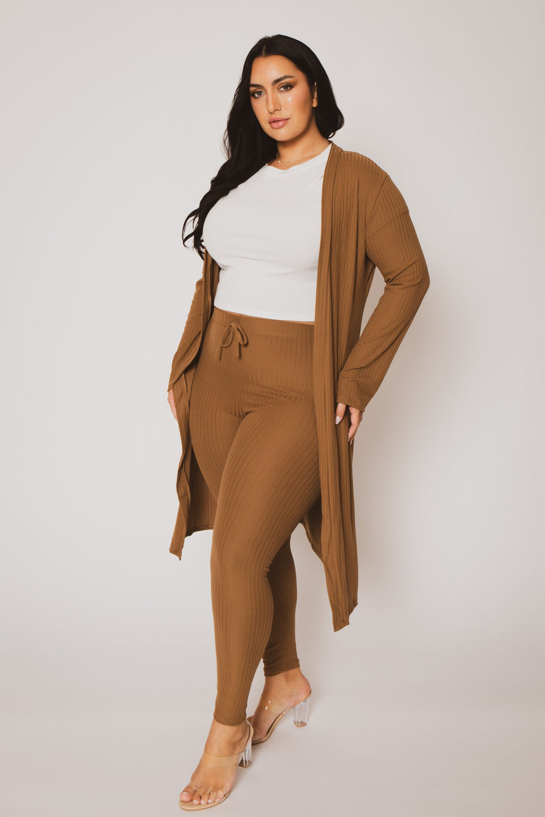 Capella Matching Sets Plus Size Alexandra Rib 2pc  Set - Mocha