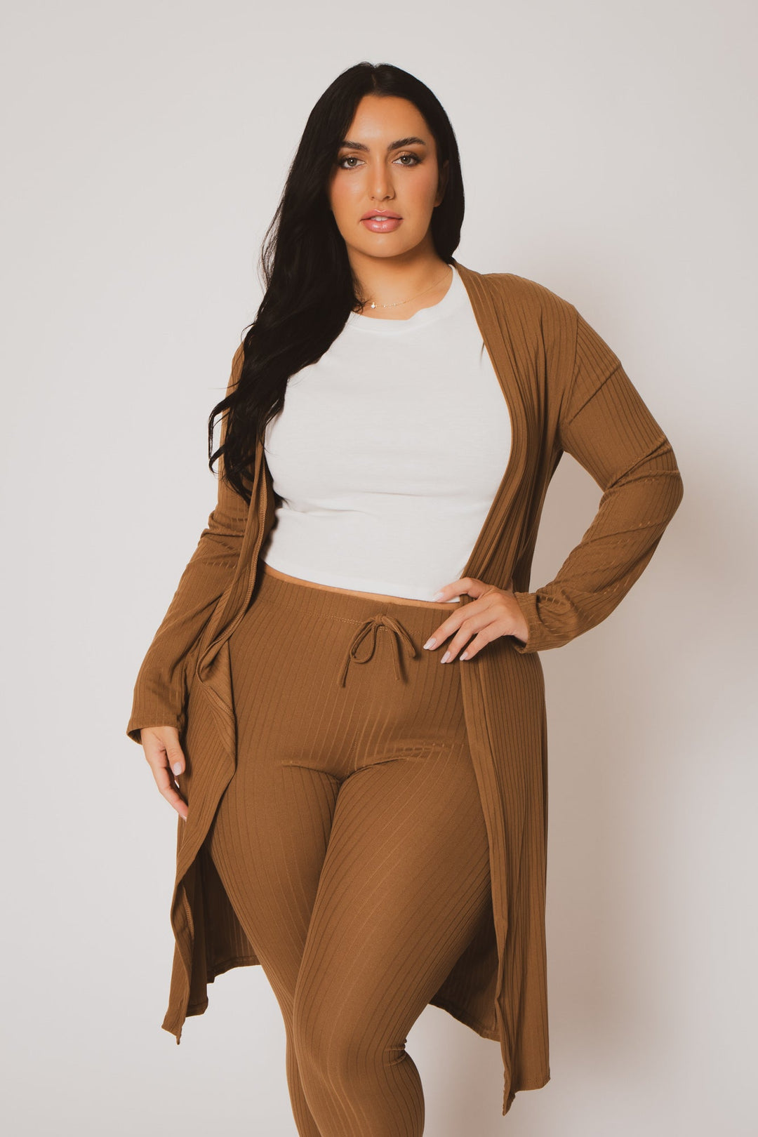 Capella Matching Sets Plus Size Alexandra Rib 2pc  Set - Mocha