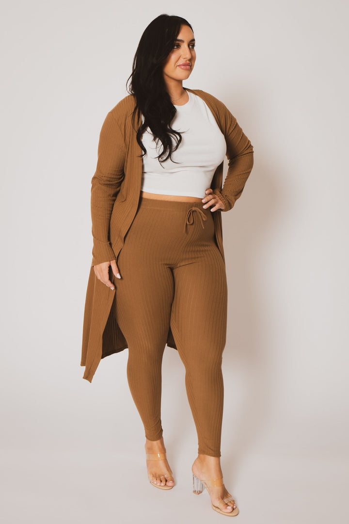 Capella Matching Sets Plus Size Alexandra Rib 2pc  Set - Mocha
