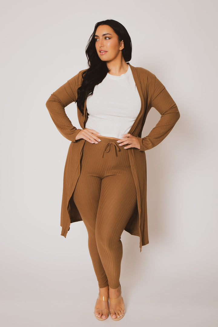 Capella Matching Sets Plus Size Alexandra Rib 2pc  Set - Mocha