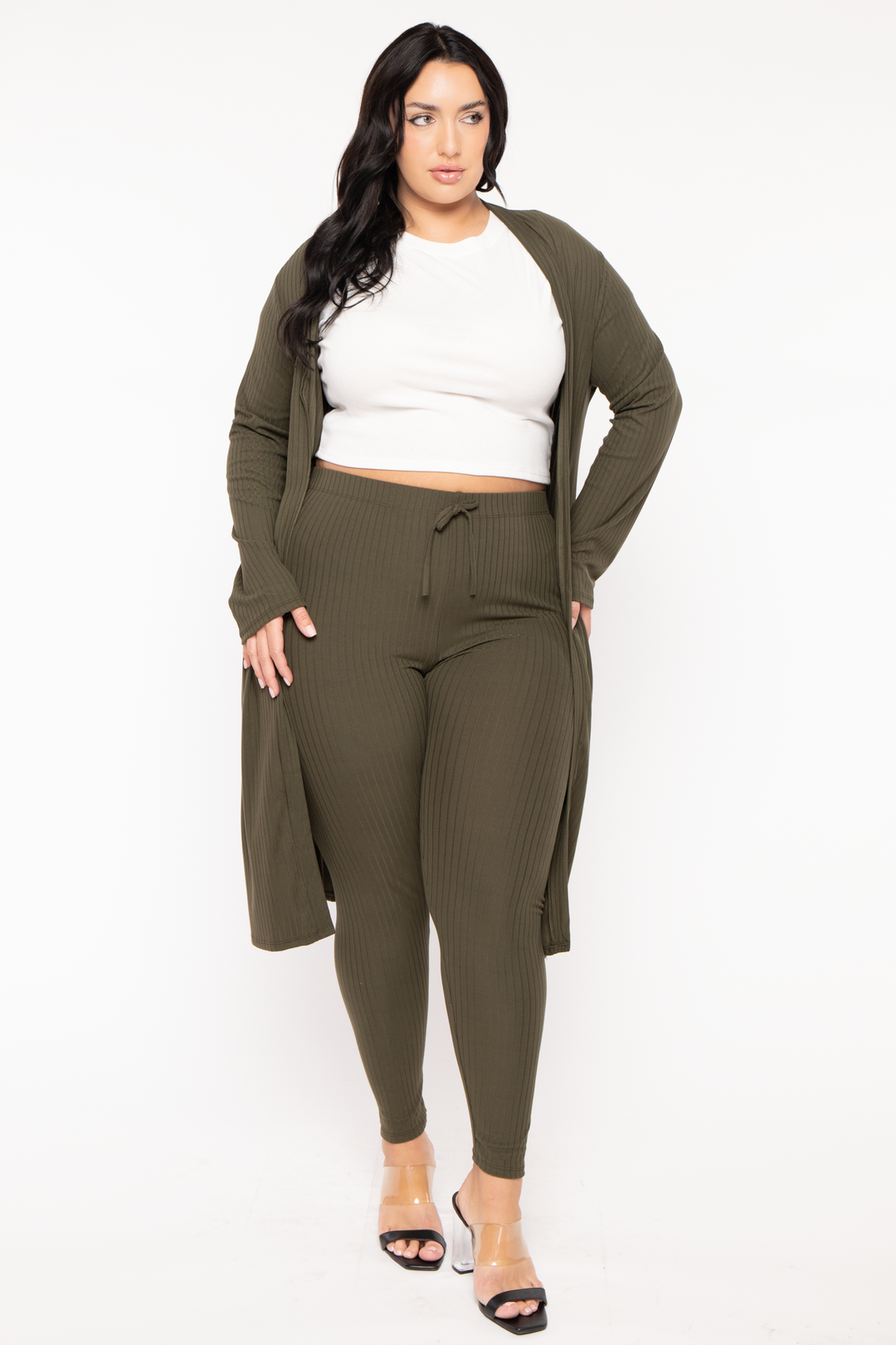 Capella Matching Sets Plus Size Alexandra Rib 2pc  Set - Olive