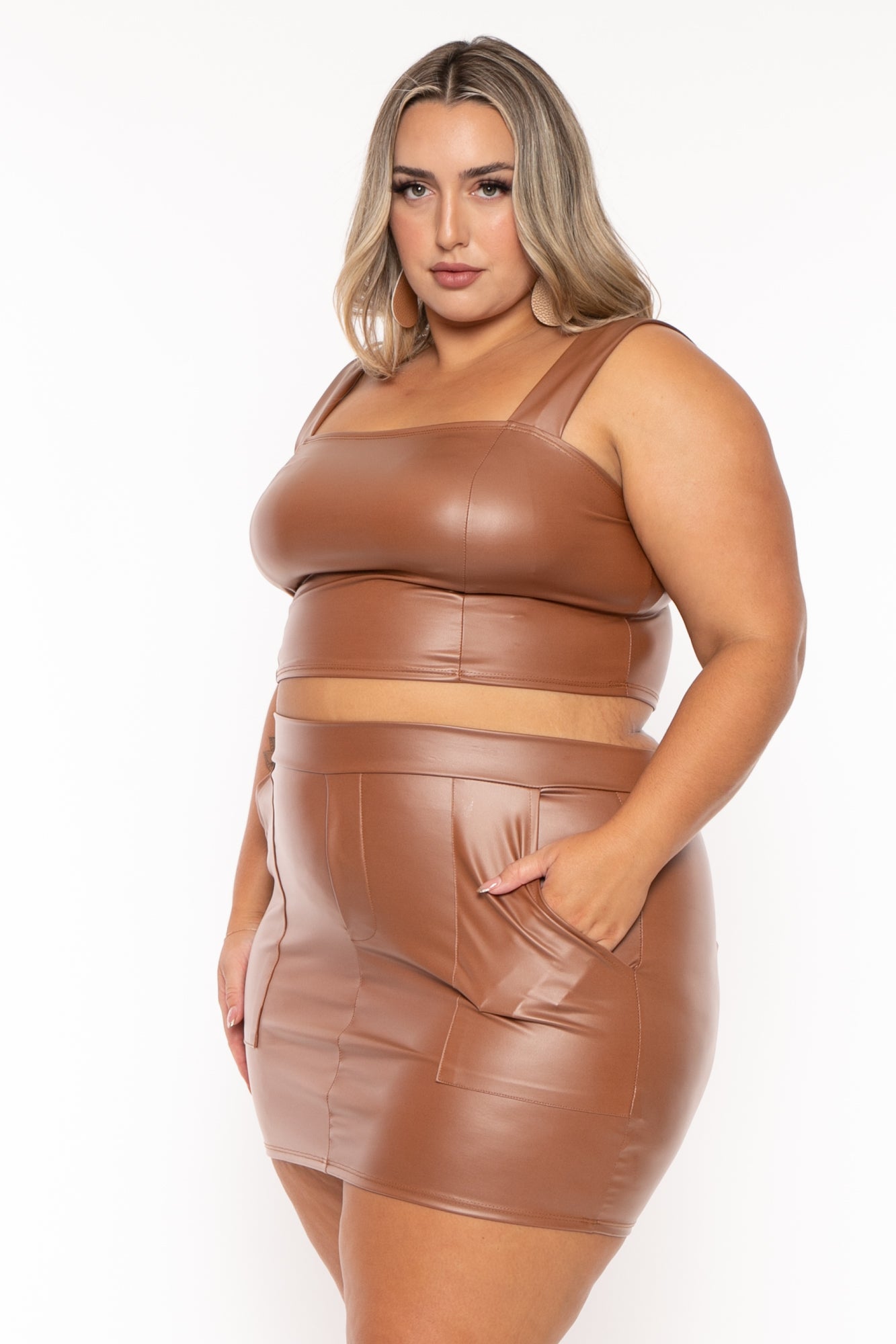 Women's Plus Size Ashley Vegan Leather Matching Set - Camel