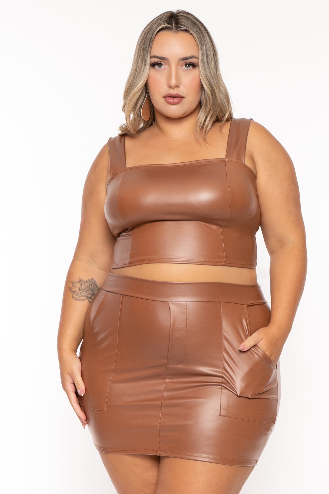 Women's Plus Size Ashley Vegan Leather Matching Set - Camel