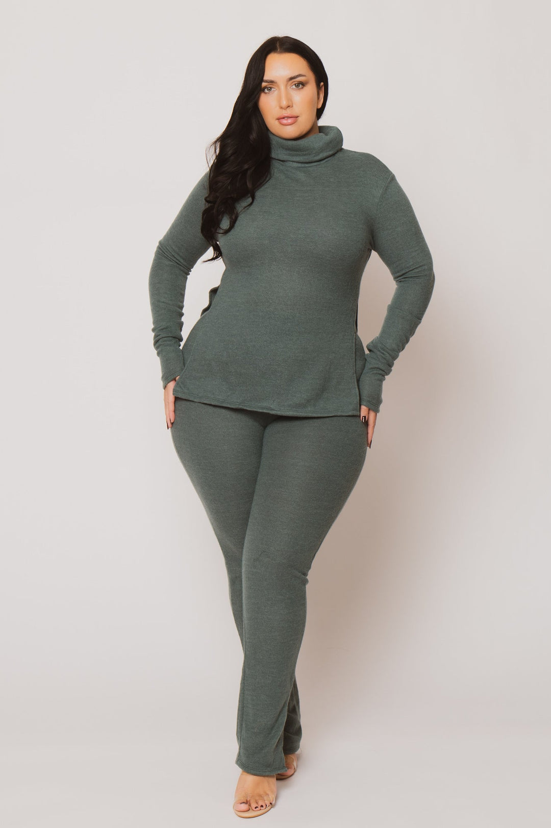 Gibiu Matching Sets Plus Size Avery Cozy Turtleneck Set - Green