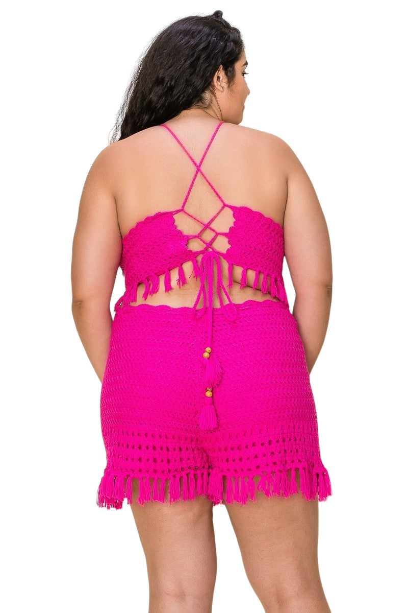 THE SANG COMPANY Matching Sets Plus Size Baila Crochet 2pc  Matching Set - Hot Pink