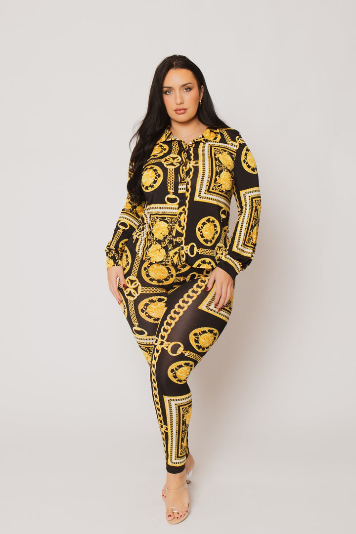 Gibiu Matching Sets Plus Size Bianca Baroque  2Pc Set - Gold