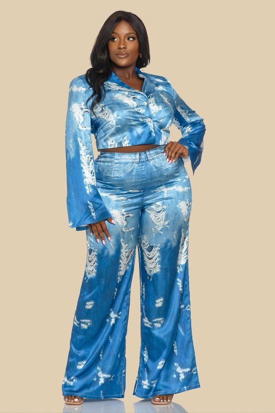 THE SANG COMPANY Matching Sets Plus Size Bluzes blazer and boot cut pants - Denim