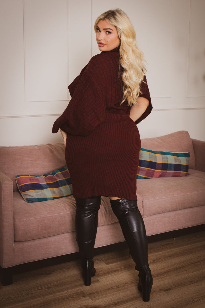 sweaterland Matching Sets Plus Size Chianne  Sweater Matching Set - Burgundy