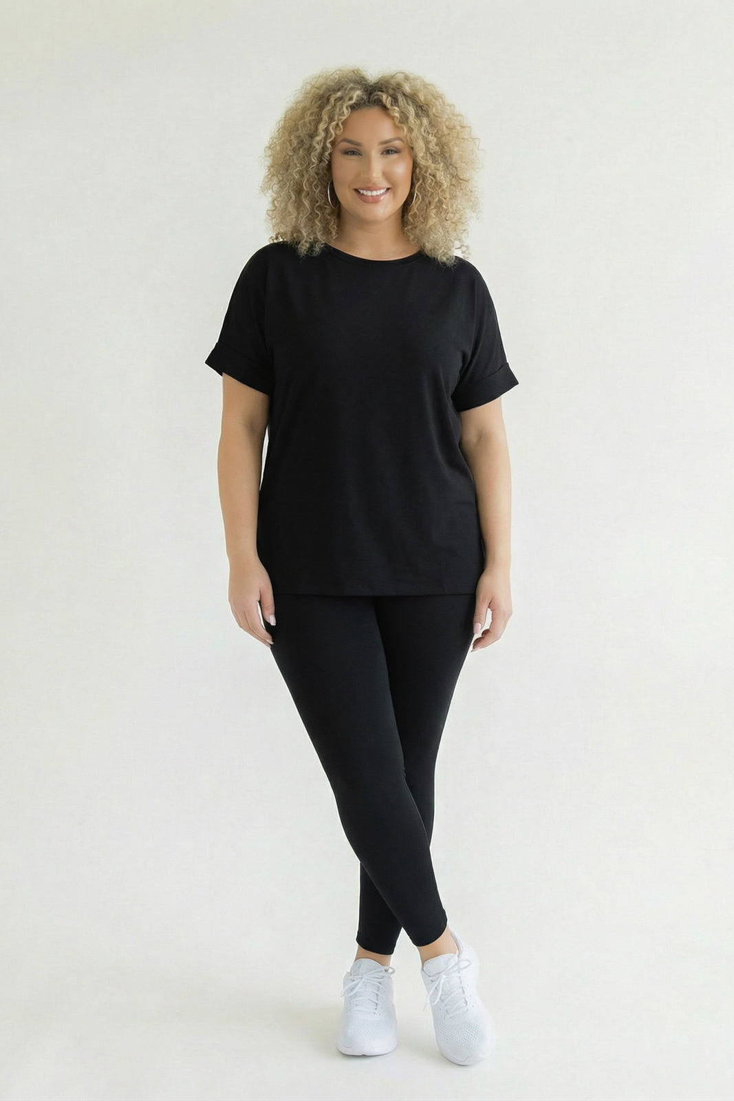 ZENANA Matching Sets Plus Size Cozy Tee And Legging Pant  Set - Black