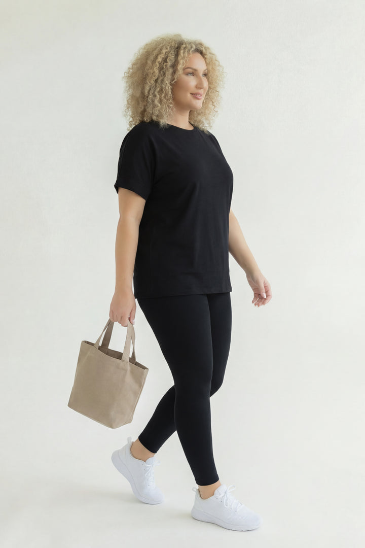 ZENANA Matching Sets Plus Size Cozy Tee And Legging Pant  Set - Black