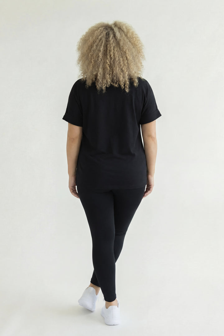 ZENANA Matching Sets Plus Size Cozy Tee And Legging Pant  Set - Black