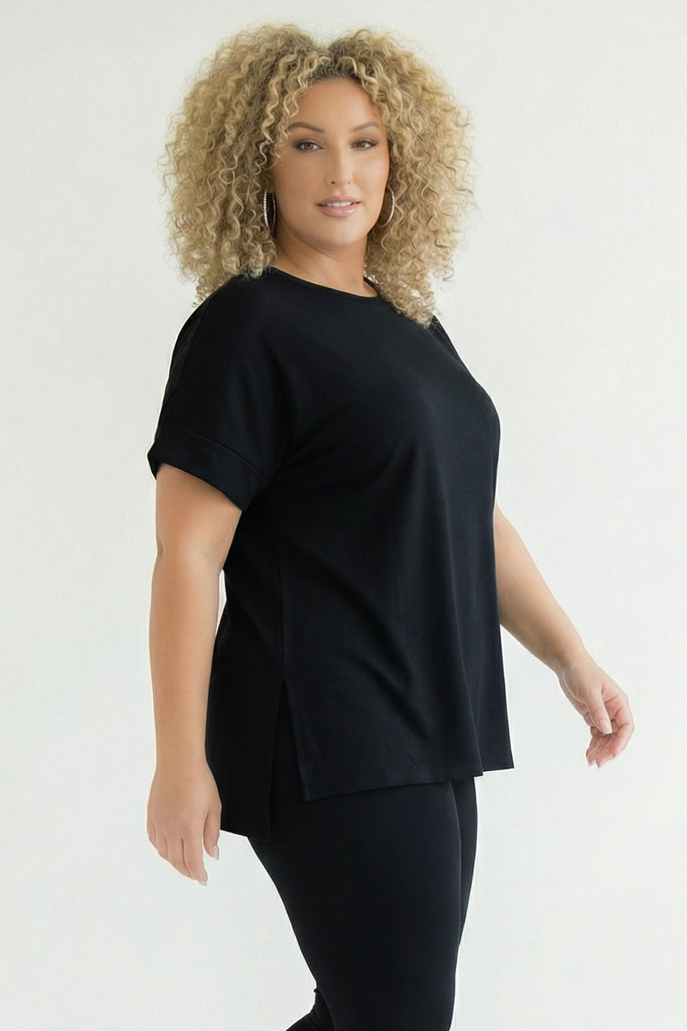 ZENANA Matching Sets Plus Size Cozy Tee And Legging Pant  Set - Black