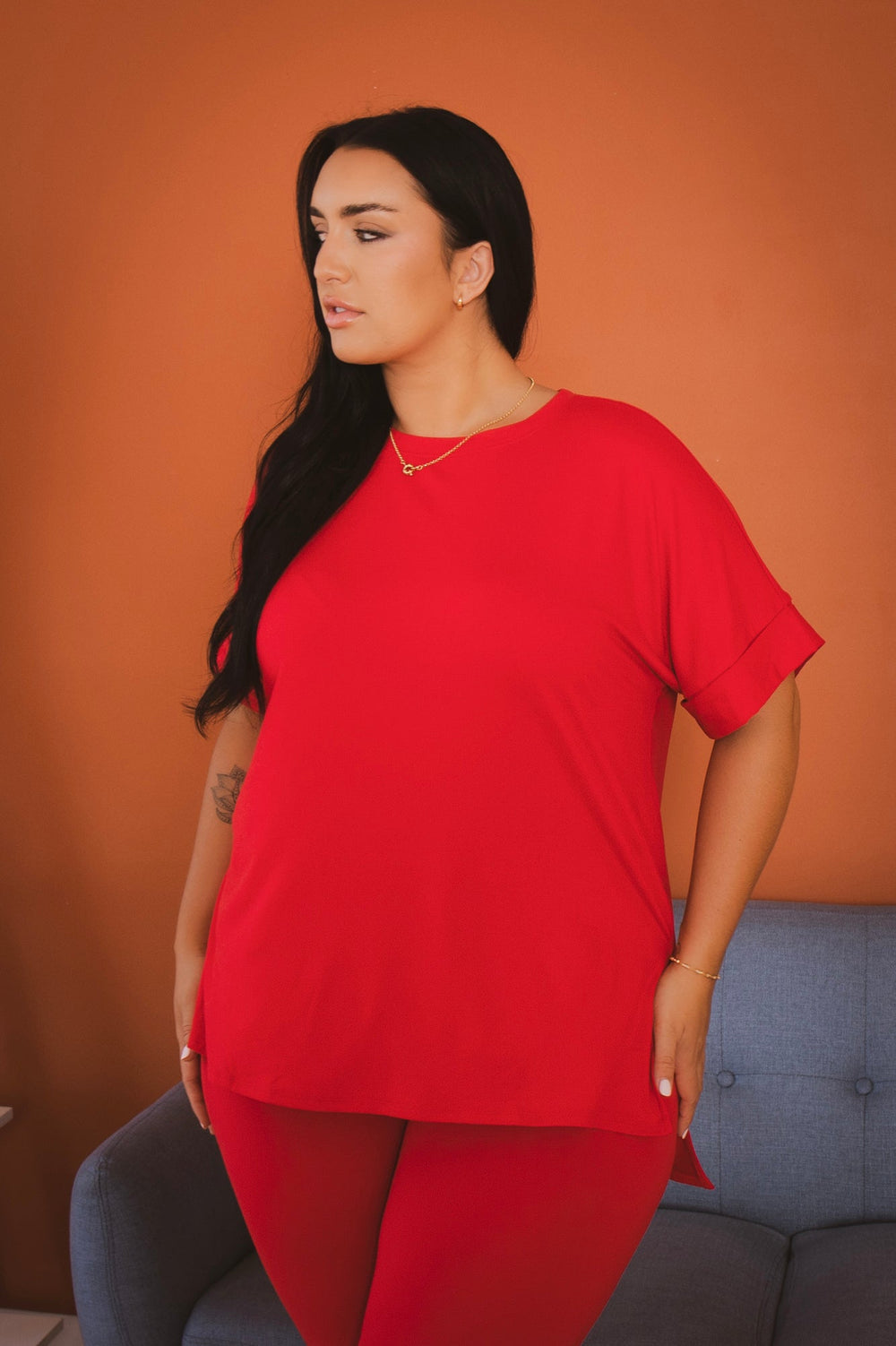 ZENANA Matching Sets Plus Size Cozy Tee And Legging Pant  Set - Red