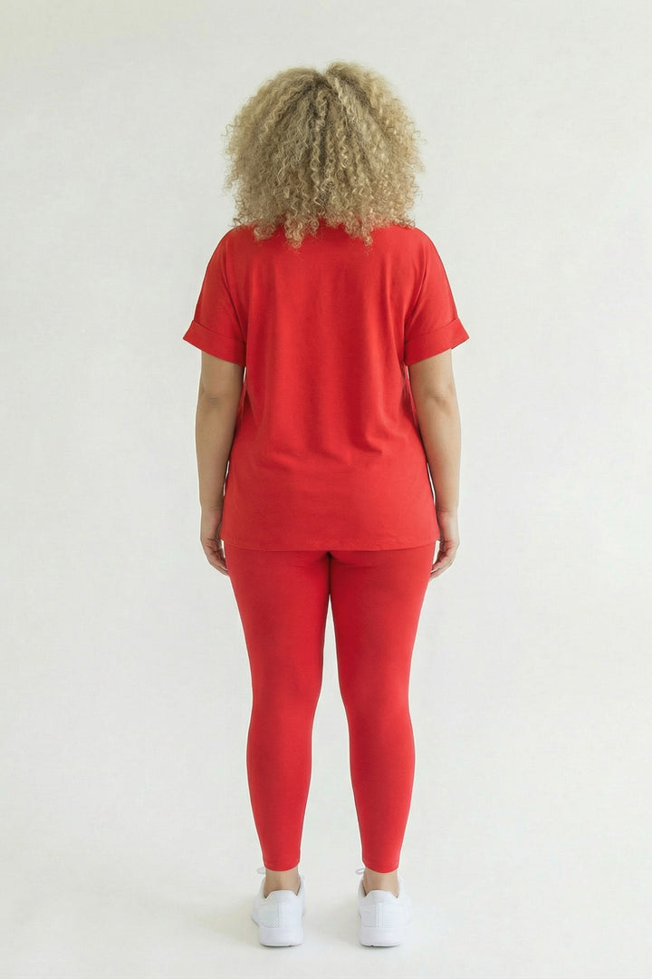 ZENANA Matching Sets Plus Size Cozy Tee And Legging Pant  Set - Red