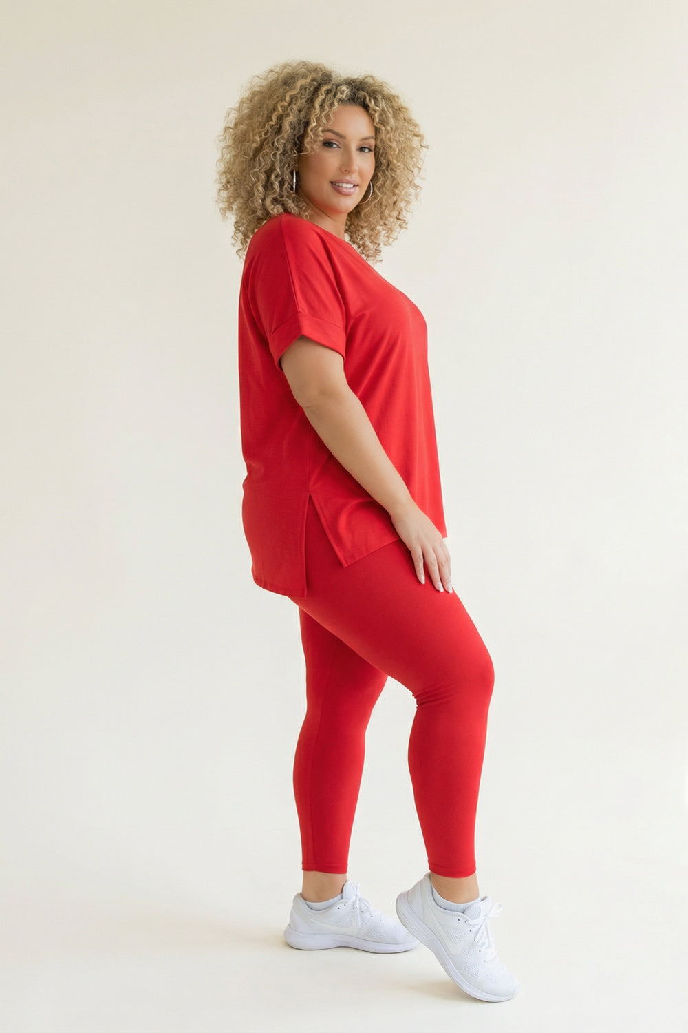 ZENANA Matching Sets Plus Size Cozy Tee And Legging Pant  Set - Red