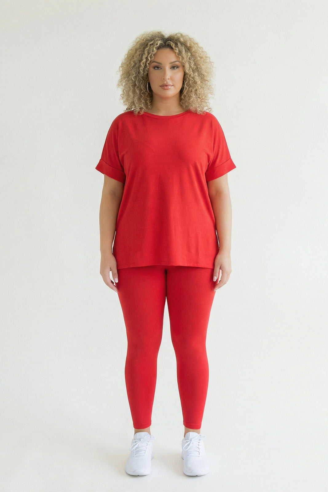 Women's Plus Size Welkin Tee And Leggings Set - Red - Curvy Sense